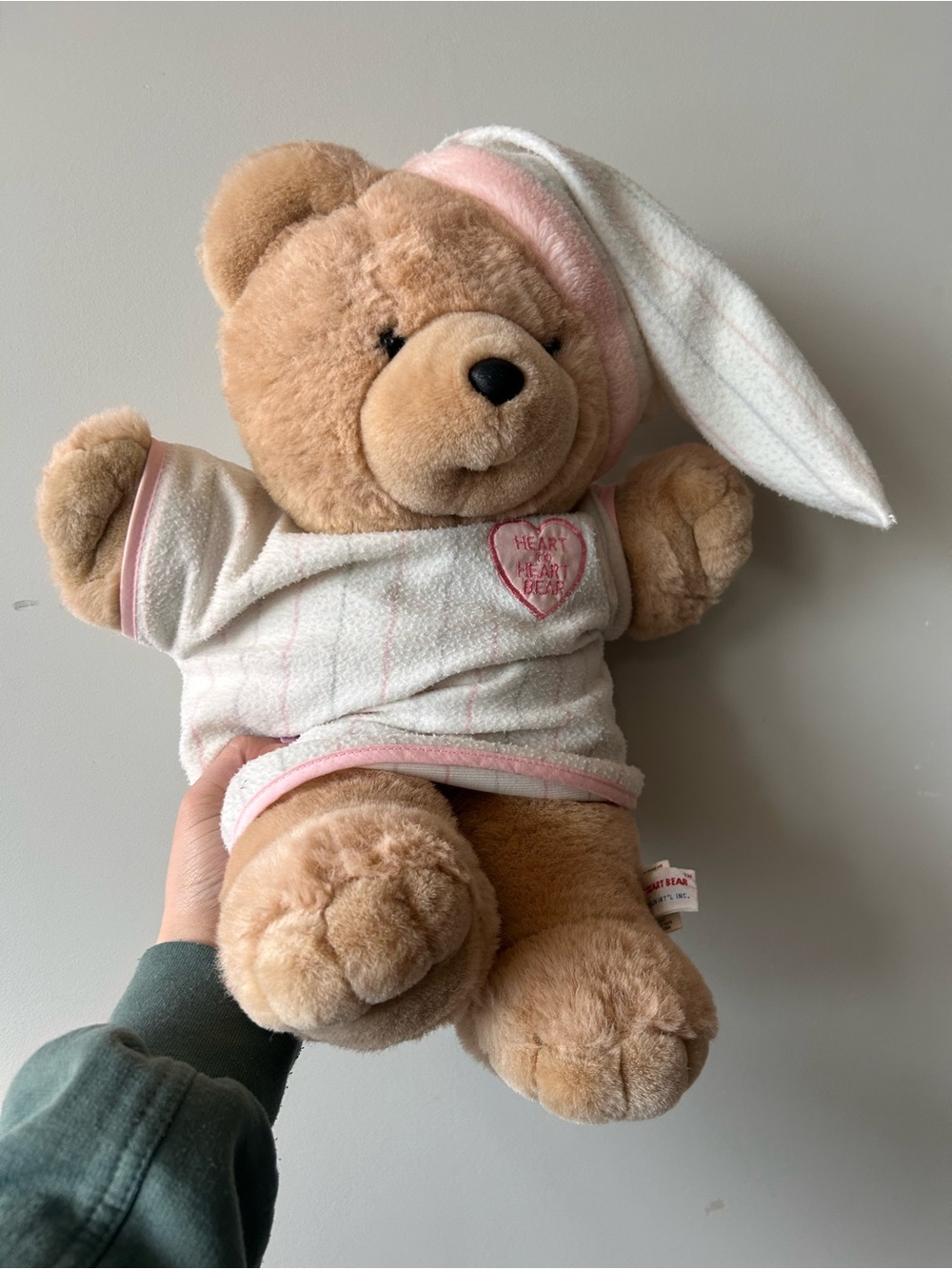 Vintage 1986 heart to heart bear with White & Pink Pyjamas